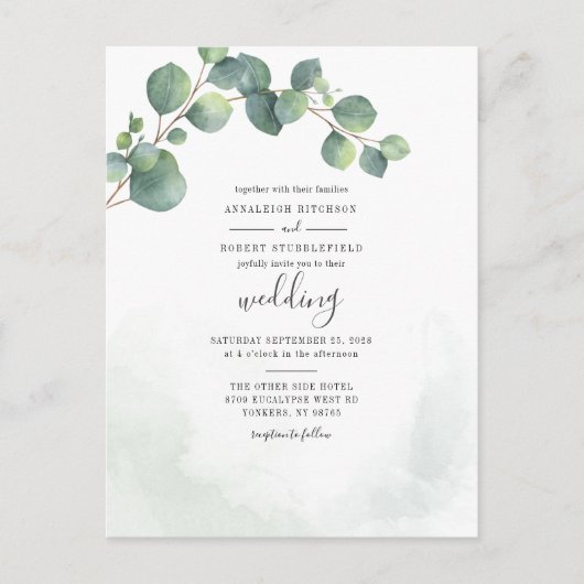 Eucalyptus Greenery Script Botanical Wedding Uitnodiging Briefkaart (Voorkant)