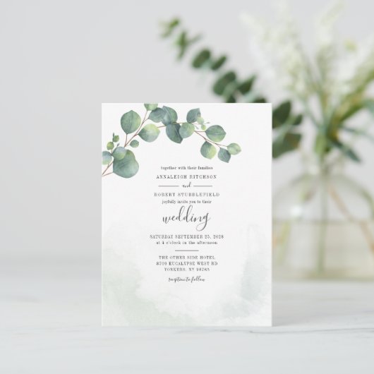 Eucalyptus Greenery Script Botanical Wedding Uitnodiging Briefkaart (Staand voorkant)