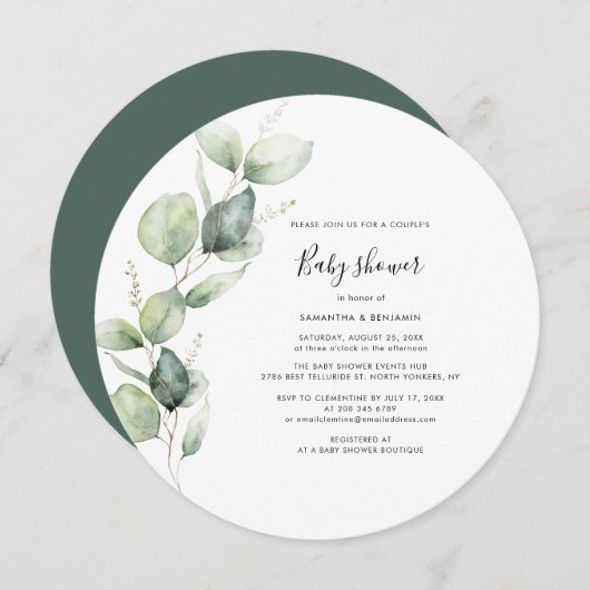 Eucalyptus Greenery Script Couples Baby shower Kaart (Voorkant / Achterkant)