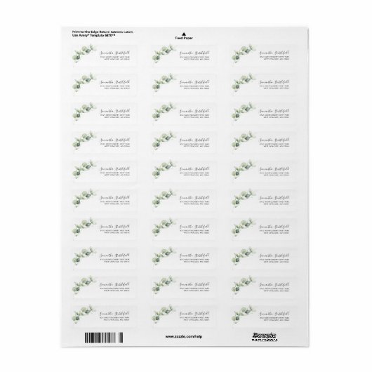 Eucalyptus Greenery Script Modern Return Address Etiket (Full Sheet)