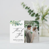 Eucalyptus Greenery Script Photo Weddenschap Bedan Briefkaart (Staand voorkant)