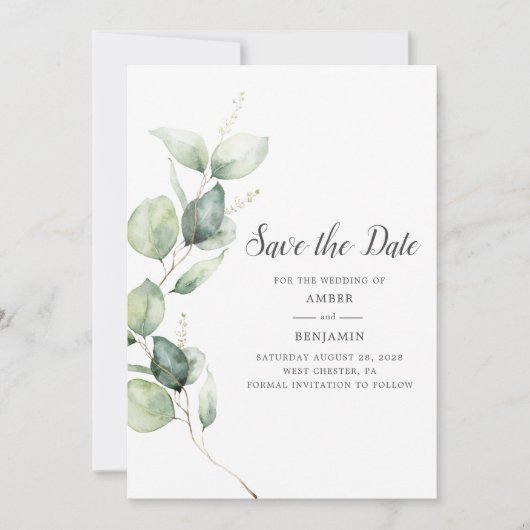 Eucalyptus Greenery Script Save the Date (Voorkant)
