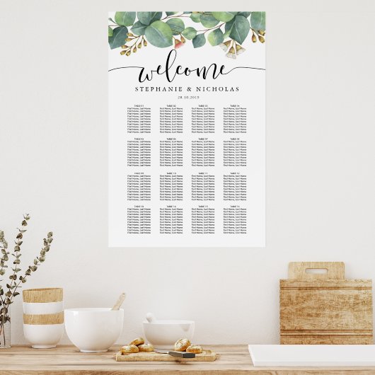 Eucalyptus greenery script seating chart poster (Keuken)