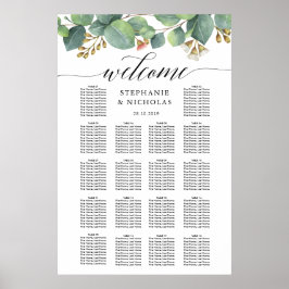 Eucalyptus greenery script seating chart poster