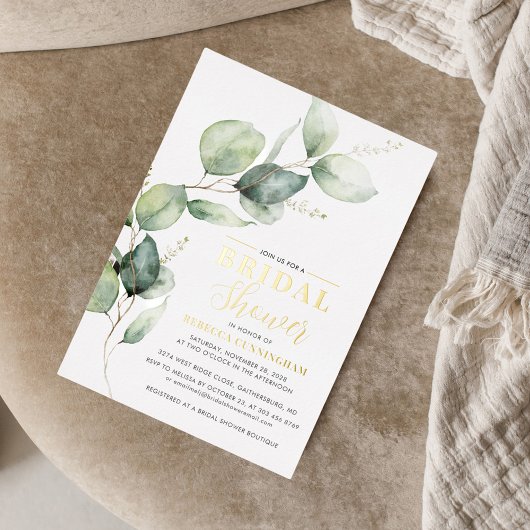 Eucalyptus Greenery Script Vrijgezellenfeest Gold Folie Uitnodiging