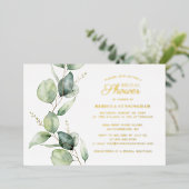 Eucalyptus Greenery Script Vrijgezellenfeest Gold Folie Uitnodiging (Staand Voorkant)
