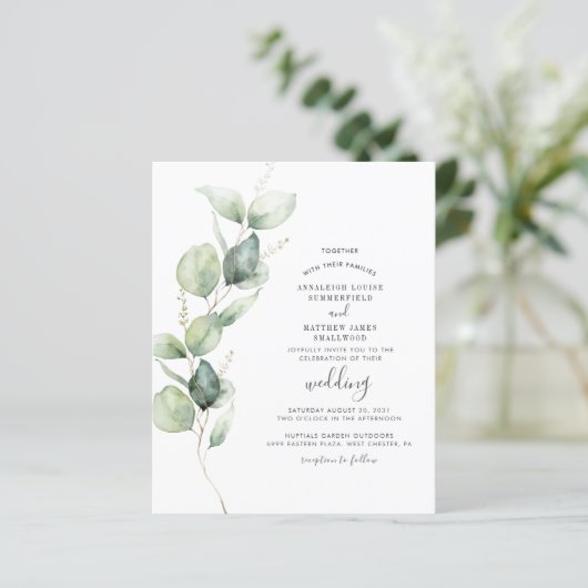 Eucalyptus Greenery Script Weddenschap (Staand voorkant)