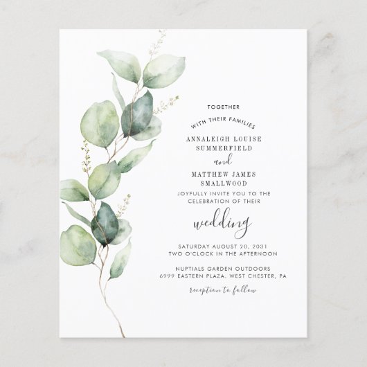 Eucalyptus Greenery Script Weddenschap (Voorkant)