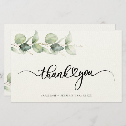 Eucalyptus Greenery Script Weddenschap Bedankt Briefpapier (Voorkant / Achterkant)