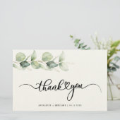 Eucalyptus Greenery Script Weddenschap Bedankt Briefpapier (Staand voorkant)