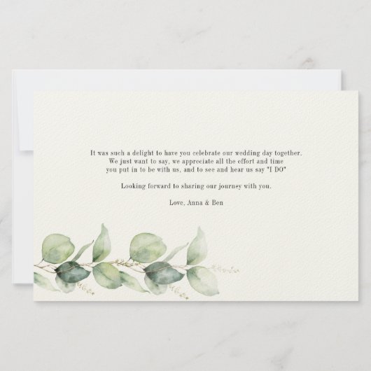 Eucalyptus Greenery Script Weddenschap Bedankt Briefpapier (Achterkant)