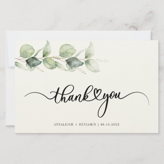 Eucalyptus Greenery Script Weddenschap Bedankt Briefpapier (Voorkant)