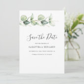 Eucalyptus Greenery Script Weddenschap Save The Date (Staand voorkant)
