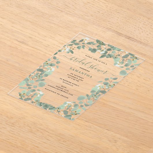 Eucalyptus Greenery Silver Dollar Vrijgezellenfees Acryl Uitnodigingen (Laagn)