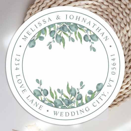 Eucalyptus Greenery Simple Circle Return-adres Ronde Sticker