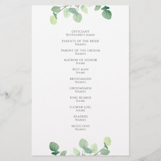 Eucalyptus Greenery Simple Script Weddenschap (Achterkant)