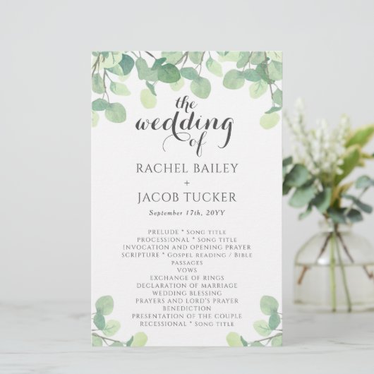 Eucalyptus Greenery Simple Script Weddenschap (Staand voorkant)