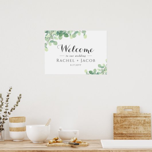 Eucalyptus Greenery Simple Script Wedding Welcome Poster (Keuken)