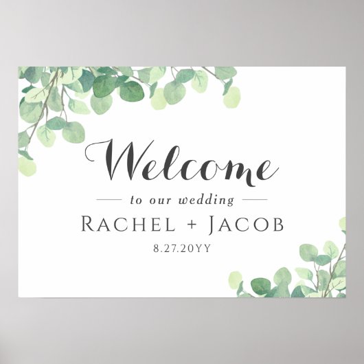 Eucalyptus Greenery Simple Script Wedding Welcome Poster (Voorkant)