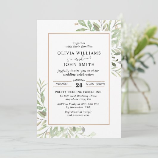 Eucalyptus Greenery Simple Wedding L008 Kaart (Staand voorkant)