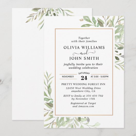 Eucalyptus Greenery Simple Wedding L008 Kaart (Voorkant / Achterkant)