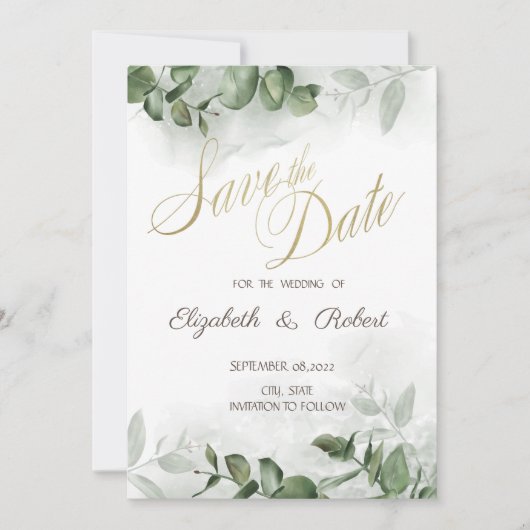 Eucalyptus Greenery slaat de datum op Save The Date (Voorkant)