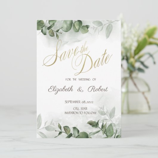 Eucalyptus Greenery slaat de datum op Save The Date (Staand voorkant)