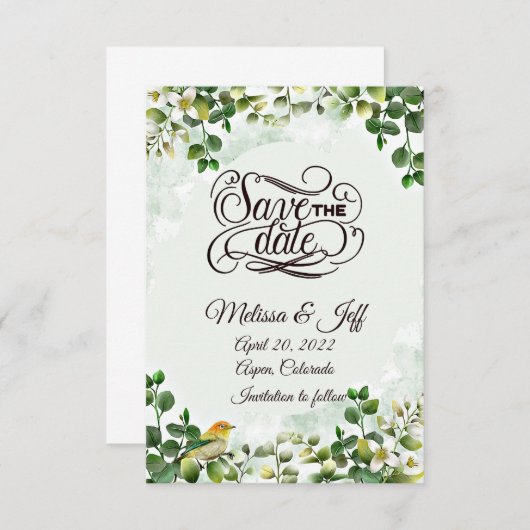 Eucalyptus greenery slaat de datumuitnodiging op kaart (Voorkant / Achterkant)