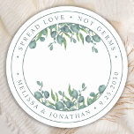 Eucalyptus Greenery Spread Love not Germs Wedding Ronde Sticker<br><div class="desc">Spread Love not Germs Wedding for Sticker! Voeg een gevoel van veiligheid en comfort toe aan uw bruiloft, terwijl u de gasten comfortabel houdt. Deze eucalyptusgroene handsanitizer stickers zijn eenvoudig maar elegant. COPYRIGHT © 2020 Judy Burrows, Black Dog Art - Alle rechten voorbehouden. Eucalyptus Greenery Spread Love Not Germs Wedding...</div>