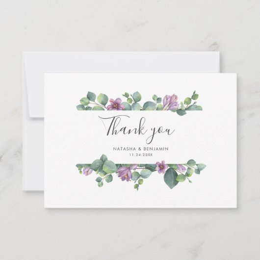 Eucalyptus Greenery Stijlvol Script Trouwen Bedankkaart (Voorkant)