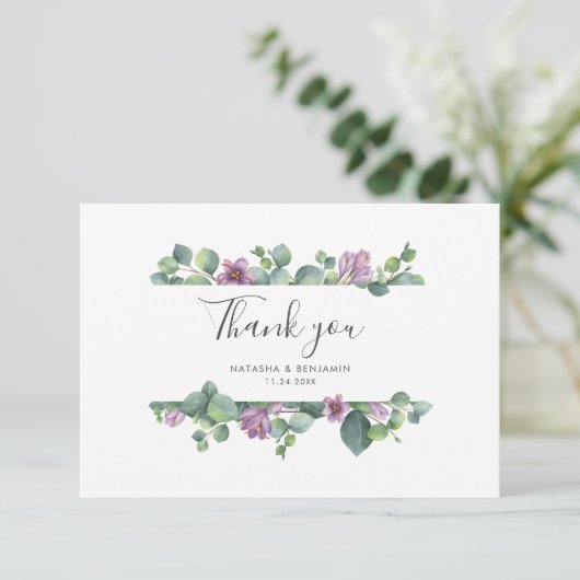 Eucalyptus Greenery Stijlvol Script Trouwen Bedankkaart (Staand voorkant)