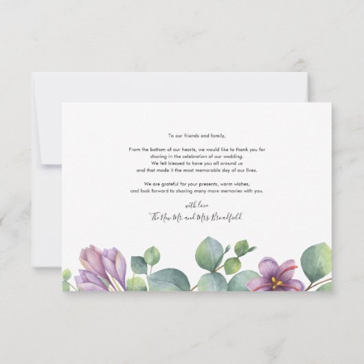 Eucalyptus Greenery Stijlvol Script Trouwen Bedankkaart (Achterkant)