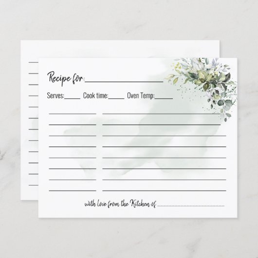 Eucalyptus greenery stof waterverf Recipcard (Voorkant / Achterkant)