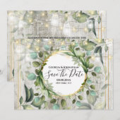 Eucalyptus greenery-strijkkoord licht landhout  save the date (Voorkant / Achterkant)