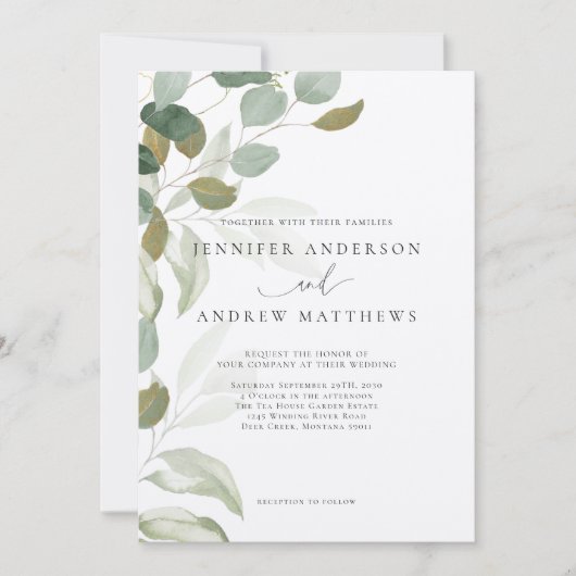 Eucalyptus Greenery Succulent Elegant Wedding Invi Kaart (Voorkant)