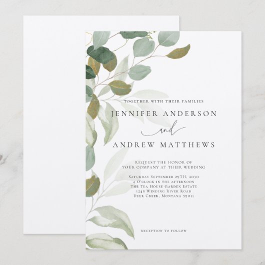 Eucalyptus Greenery Succulent Elegant Wedding Invi Kaart (Voorkant / Achterkant)