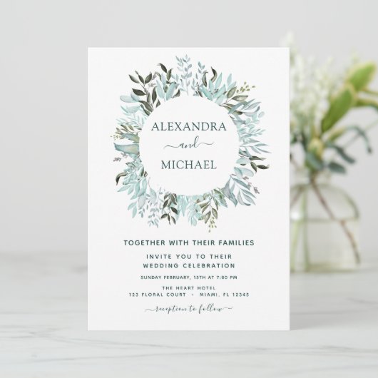 Eucalyptus Greenery Succulent Elegant Wedding Kaart (Staand voorkant)