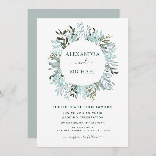 Eucalyptus Greenery Succulent Elegant Wedding Kaart (Voorkant / Achterkant)