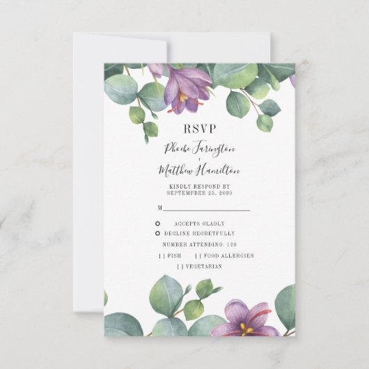 Eucalyptus Greenery Succulent Floral Wedding RSVP Kaartje (Voorkant)