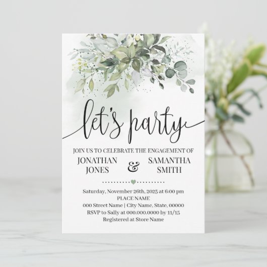 Eucalyptus greenery succulent party verloving kaart (Staand voorkant)
