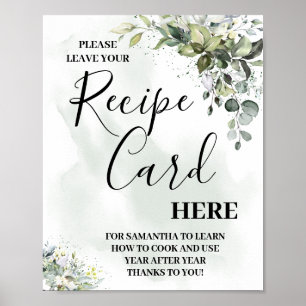 Eucalyptus greenery succulent recipe card sign poster