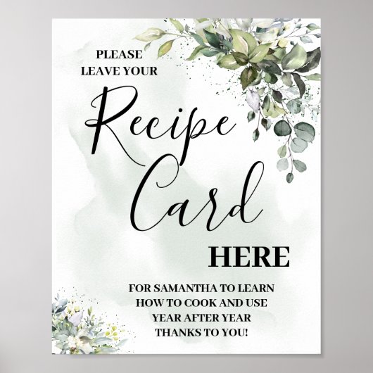 Eucalyptus greenery succulent recipe card sign poster (Voorkant)