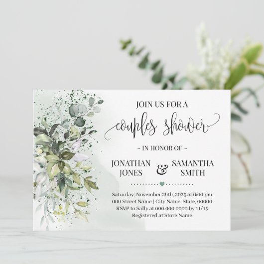 Eucalyptus greenery succulent stellen douche kaart (Staand voorkant)