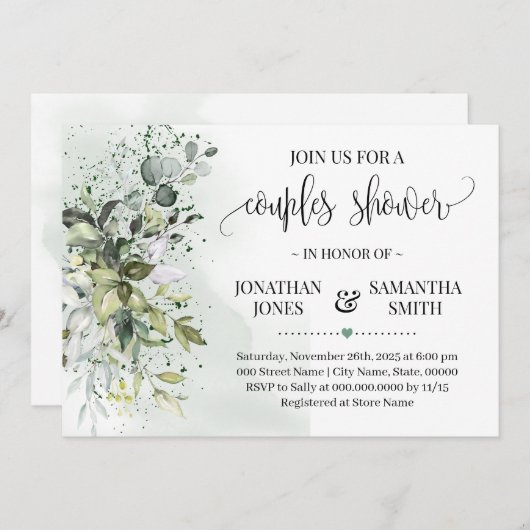 Eucalyptus greenery succulent stellen douche kaart (Voorkant / Achterkant)