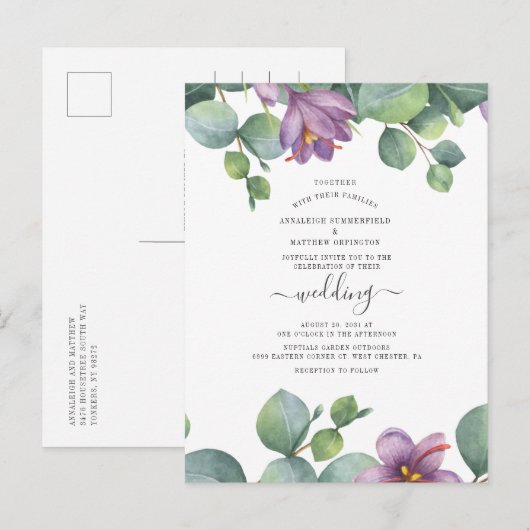 Eucalyptus Greenery Succulent Waterverf Wedding Uitnodiging Briefkaart (Voorkant / Achterkant)
