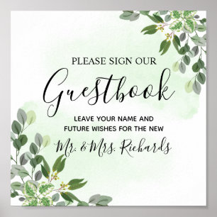 Eucalyptus Greenery Succulent Wedding Guestbook Poster