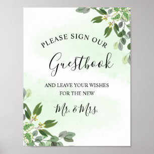 Eucalyptus Greenery Succulent Wedding Guestbook Poster