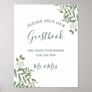 Eucalyptus Greenery Succulent Wedding Guestbook Poster