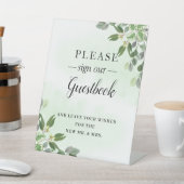 Eucalyptus Greenery Succulent Wedding Guestbook Reclamebord Met Voetstuk (Insitu)