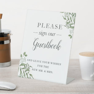 Eucalyptus Greenery Succulent Wedding Guestbook Reclamebord Met Voetstuk